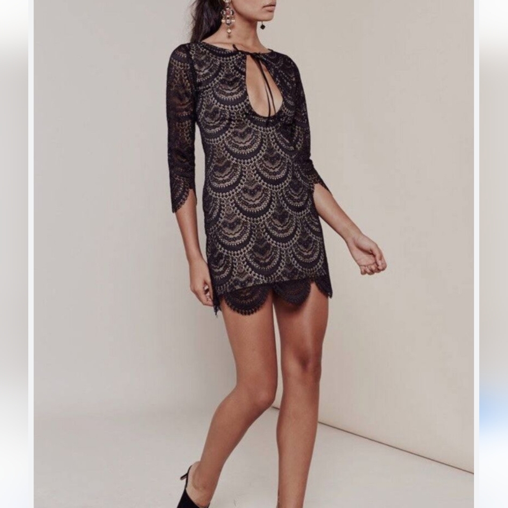 NWT For Love & Lemons black lace Rosalita Cocktail Evening dress sz Small